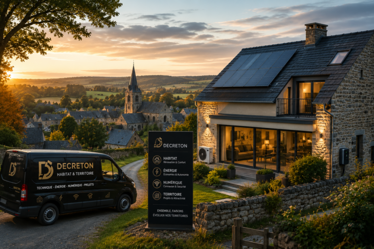 Maison moderne en milieu rural avec solutions énergétiques, autonomie et infrastructure technique DECRETON.